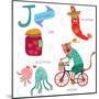 Very Cute Alphabet. J Letter. Jam, Jalapeno, Jellyfish, Jaguar-Ovocheva-Mounted Art Print