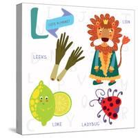 Very Cute Alphabet.L Letter.Leeks, Lion, Ladybug, Lime.-Ovocheva-Stretched Canvas