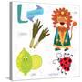 Very Cute Alphabet.L Letter.Leeks, Lion, Ladybug, Lime.-Ovocheva-Stretched Canvas