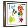 Very Cute Alphabet.L Letter.Leeks, Lion, Ladybug, Lime.-Ovocheva-Framed Premium Giclee Print