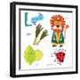 Very Cute Alphabet.L Letter.Leeks, Lion, Ladybug, Lime.-Ovocheva-Framed Premium Giclee Print