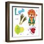 Very Cute Alphabet.L Letter.Leeks, Lion, Ladybug, Lime.-Ovocheva-Framed Art Print