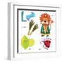 Very Cute Alphabet.L Letter.Leeks, Lion, Ladybug, Lime.-Ovocheva-Framed Art Print