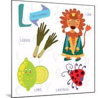 Very Cute Alphabet.L Letter.Leeks, Lion, Ladybug, Lime.-Ovocheva-Mounted Art Print