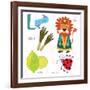 Very Cute Alphabet.L Letter.Leeks, Lion, Ladybug, Lime.-Ovocheva-Framed Art Print