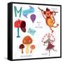 Very Cute Alphabet.M Letter.Monkey, Mushrooms, Mail, Mailbox, Mouse.-Ovocheva-Framed Stretched Canvas