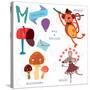 Very Cute Alphabet.M Letter.Monkey, Mushrooms, Mail, Mailbox, Mouse.-Ovocheva-Stretched Canvas