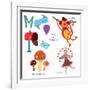 Very Cute Alphabet.M Letter.Monkey, Mushrooms, Mail, Mailbox, Mouse.-Ovocheva-Framed Art Print