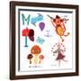 Very Cute Alphabet.M Letter.Monkey, Mushrooms, Mail, Mailbox, Mouse.-Ovocheva-Framed Art Print