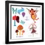 Very Cute Alphabet.M Letter.Monkey, Mushrooms, Mail, Mailbox, Mouse.-Ovocheva-Framed Art Print