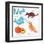 Very Cute Alphabet.N Letter.Narwhal,Numb At,Nightingale, Nectarine.-Ovocheva-Framed Art Print