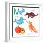 Very Cute Alphabet.N Letter.Narwhal,Numb At,Nightingale, Nectarine.-Ovocheva-Framed Art Print