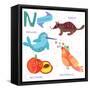 Very Cute Alphabet.N Letter.Narwhal,Numb At,Nightingale, Nectarine.-Ovocheva-Framed Stretched Canvas