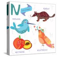 Very Cute Alphabet.N Letter.Narwhal,Numb At,Nightingale, Nectarine.-Ovocheva-Stretched Canvas