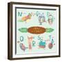 Very Cute Alphabet. N, O, P, Q, R, S, T Letters. Nightingale, Owl, Penguin, Quail, Rabbit, Sheep, T-Ovocheva-Framed Art Print