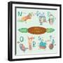 Very Cute Alphabet. N, O, P, Q, R, S, T Letters. Nightingale, Owl, Penguin, Quail, Rabbit, Sheep, T-Ovocheva-Framed Art Print