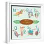 Very Cute Alphabet. N, O, P, Q, R, S, T Letters. Nightingale, Owl, Penguin, Quail, Rabbit, Sheep, T-Ovocheva-Framed Art Print