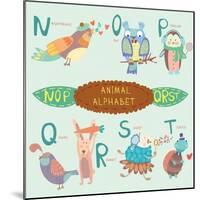 Very Cute Alphabet. N, O, P, Q, R, S, T Letters. Nightingale, Owl, Penguin, Quail, Rabbit, Sheep, T-Ovocheva-Mounted Art Print