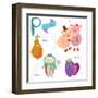 Very Cute Alphabet.P Letter. Pear, Pig, Penguin, Plum.-Ovocheva-Framed Art Print