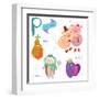 Very Cute Alphabet.P Letter. Pear, Pig, Penguin, Plum.-Ovocheva-Framed Art Print