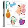 Very Cute Alphabet.P Letter. Pear, Pig, Penguin, Plum.-Ovocheva-Stretched Canvas