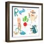 Very Cute Alphabet.R Letter.Rat, Raccoon, Radishes, Rabbit.-Ovocheva-Framed Art Print