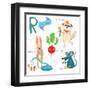 Very Cute Alphabet.R Letter.Rat, Raccoon, Radishes, Rabbit.-Ovocheva-Framed Art Print