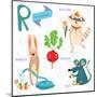 Very Cute Alphabet.R Letter.Rat, Raccoon, Radishes, Rabbit.-Ovocheva-Mounted Art Print