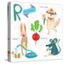 Very Cute Alphabet.R Letter.Rat, Raccoon, Radishes, Rabbit.-Ovocheva-Stretched Canvas