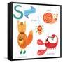 Very Cute Alphabet. S Letter.Squirrel, Scorpion, Spider, Snail.-Ovocheva-Framed Stretched Canvas