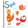 Very Cute Alphabet. S Letter.Squirrel, Scorpion, Spider, Snail.-Ovocheva-Stretched Canvas