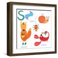 Very Cute Alphabet. S Letter.Squirrel, Scorpion, Spider, Snail.-Ovocheva-Framed Art Print