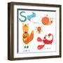 Very Cute Alphabet. S Letter.Squirrel, Scorpion, Spider, Snail.-Ovocheva-Framed Art Print