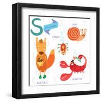 Very Cute Alphabet. S Letter.Squirrel, Scorpion, Spider, Snail.-Ovocheva-Framed Art Print