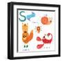 Very Cute Alphabet. S Letter.Squirrel, Scorpion, Spider, Snail.-Ovocheva-Framed Art Print