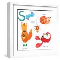 Very Cute Alphabet. S Letter.Squirrel, Scorpion, Spider, Snail.-Ovocheva-Framed Art Print