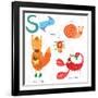 Very Cute Alphabet. S Letter.Squirrel, Scorpion, Spider, Snail.-Ovocheva-Framed Art Print