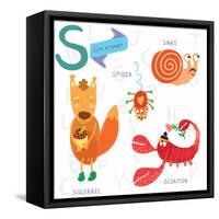 Very Cute Alphabet. S Letter.Squirrel, Scorpion, Spider, Snail.-Ovocheva-Framed Stretched Canvas