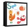 Very Cute Alphabet. S Letter.Squirrel, Scorpion, Spider, Snail.-Ovocheva-Framed Stretched Canvas