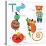 Very Cute Alphabet.T Letter. Tarsier,Turtle, Tomatoes, Tiger.-Ovocheva-Stretched Canvas