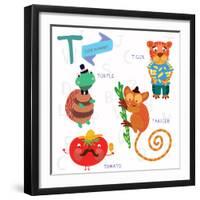 Very Cute Alphabet.T Letter. Tarsier,Turtle, Tomatoes, Tiger.-Ovocheva-Framed Premium Giclee Print