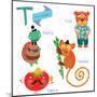 Very Cute Alphabet.T Letter. Tarsier,Turtle, Tomatoes, Tiger.-Ovocheva-Mounted Art Print