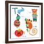 Very Cute Alphabet.T Letter. Tarsier,Turtle, Tomatoes, Tiger.-Ovocheva-Framed Art Print