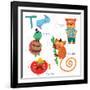 Very Cute Alphabet.T Letter. Tarsier,Turtle, Tomatoes, Tiger.-Ovocheva-Framed Art Print