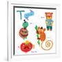 Very Cute Alphabet.T Letter. Tarsier,Turtle, Tomatoes, Tiger.-Ovocheva-Framed Art Print