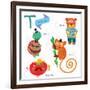 Very Cute Alphabet.T Letter. Tarsier,Turtle, Tomatoes, Tiger.-Ovocheva-Framed Art Print