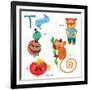 Very Cute Alphabet.T Letter. Tarsier,Turtle, Tomatoes, Tiger.-Ovocheva-Framed Art Print