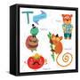 Very Cute Alphabet.T Letter. Tarsier,Turtle, Tomatoes, Tiger.-Ovocheva-Framed Stretched Canvas