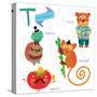 Very Cute Alphabet.T Letter. Tarsier,Turtle, Tomatoes, Tiger.-Ovocheva-Stretched Canvas