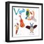 Very Cute Alphabet.V Letter. Vulture,Vampire Bat,Violin,Vanilla.-Ovocheva-Framed Art Print